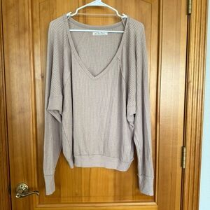 Free People We The Free Santa Clara Thermal Long Sleeve Tee Medium Beige Boho